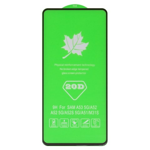 Захисне скло Samsung SM-A515 Galaxy A51, A515F/DS Galaxy A51, A525 Galaxy A52, A536 Galaxy A53 5G, iNobi, Full Glue, клей на усій поверхні, сумісне з чохлом, без пакування, чорне | Закаленное защитное стекло