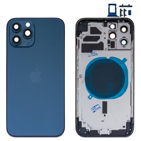 Корпус Apple  iPhone 12 Pro Max, синий, с держателем SIM-карты, с боковыми кнопками, High Copy, pacific blue