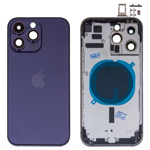 Корпус Apple  iPhone 14 Pro Max, фиолетовый, с держателем SIM-карты, с боковыми кнопками, High Copy, Global, deep purple