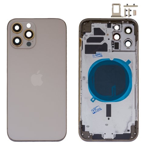 Корпус Apple  iPhone 12 Pro Max, золотистый, с держателем SIM-карты, с боковыми кнопками, High Copy, gold