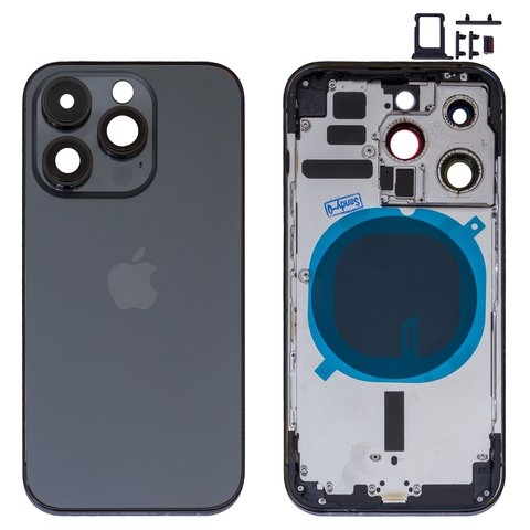 Корпус Apple  iPhone 14 Pro, черный, с держателем SIM-карты, с боковыми кнопками, High Copy, Global, space black