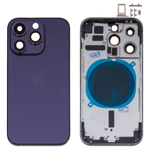 Корпус Apple  iPhone 14 Pro, фиолетовый, с держателем SIM-карты, с боковыми кнопками, High Copy, Global, deep purple