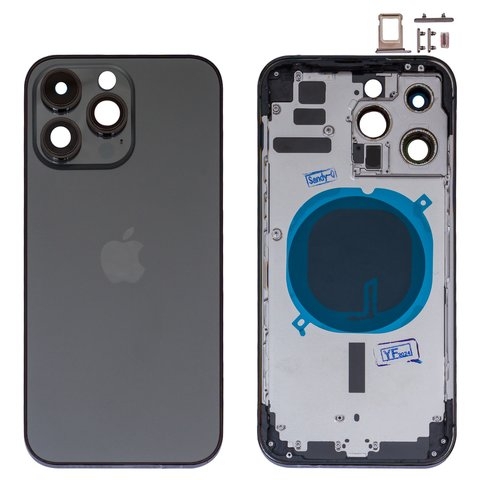 Корпус Apple  iPhone 14 Pro Max, черный, с держателем SIM-карты, с боковыми кнопками, High Copy, Global, space black