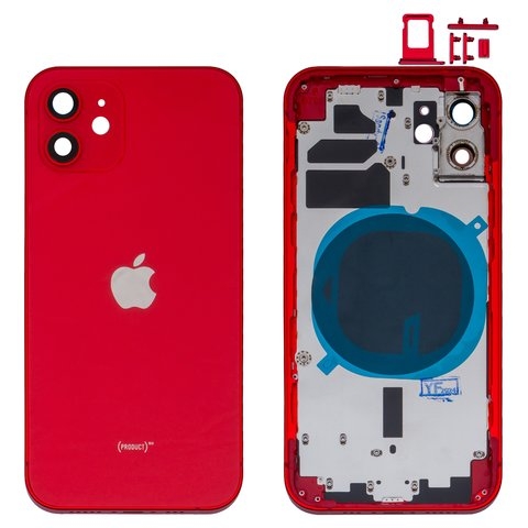 Корпус Apple  iPhone 12, красный, с держателем SIM-карты, с боковыми кнопками, High Copy, red