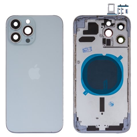 Корпус Apple  iPhone 13 Pro Max, серый, с держателем SIM-карты, с боковыми кнопками, High Copy, silver